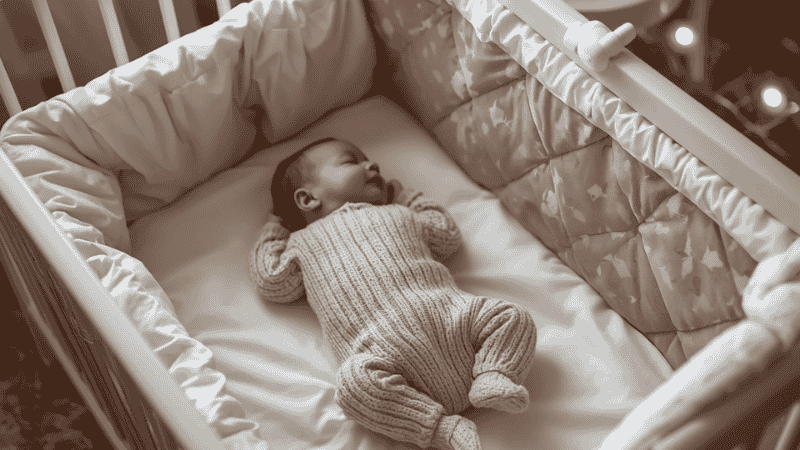A safety-approved newborn bassinet with a firm, flat mattress and a tightly fitted sheet, demonstrating the 'Alone, Back, Crib' (ABC) safe sleep guidelines with no loose bedding.