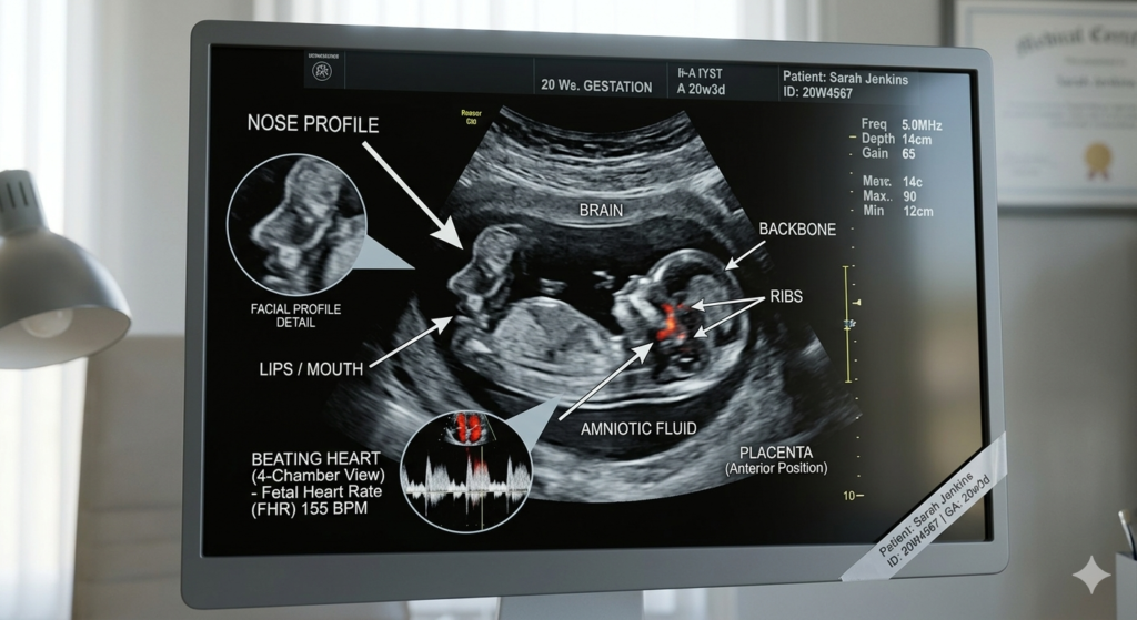 20 weeks pregnant ultrasound anatomy scan showing baby profile