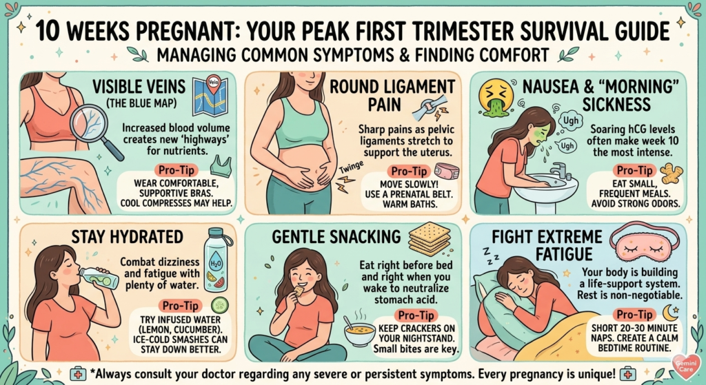 10 weeks pregnant symptoms and survival tips infographic
