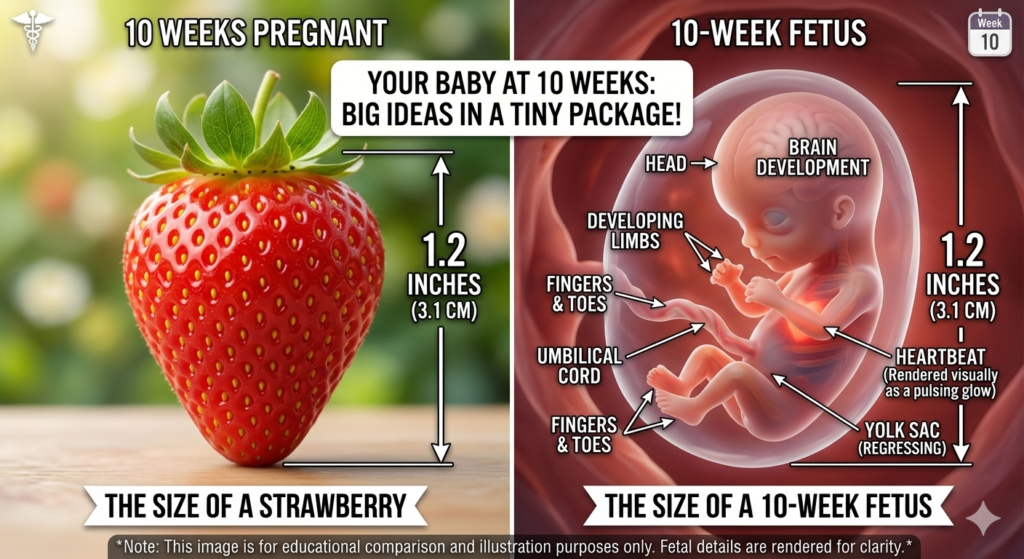 10 week fetus strawberry size comparison illustration