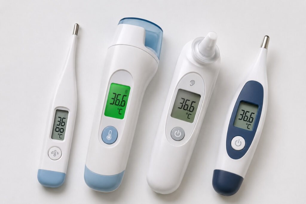 Different thermometer types for checking a baby's temperature
